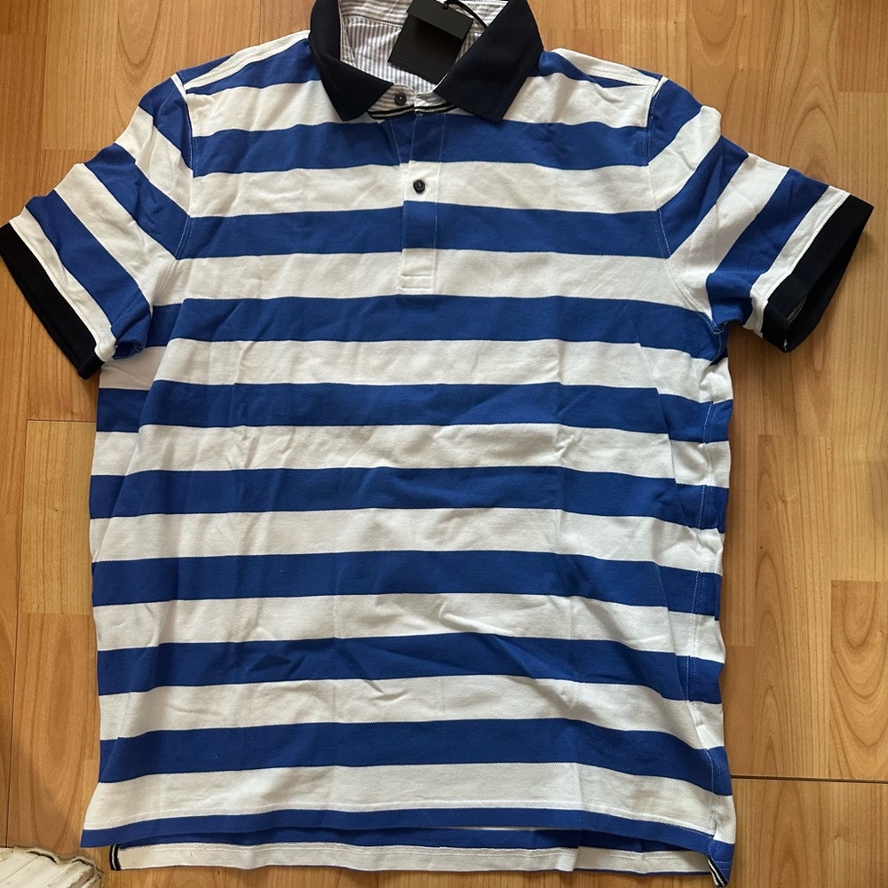 NWT Men’s Massimo Dutti Blue Striped Polo Shirt